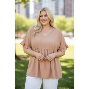 EMERY ROSE PEACH TOP DOLMAN SLEEVES RUFFLE SOFT PLUS SIZE 5XL